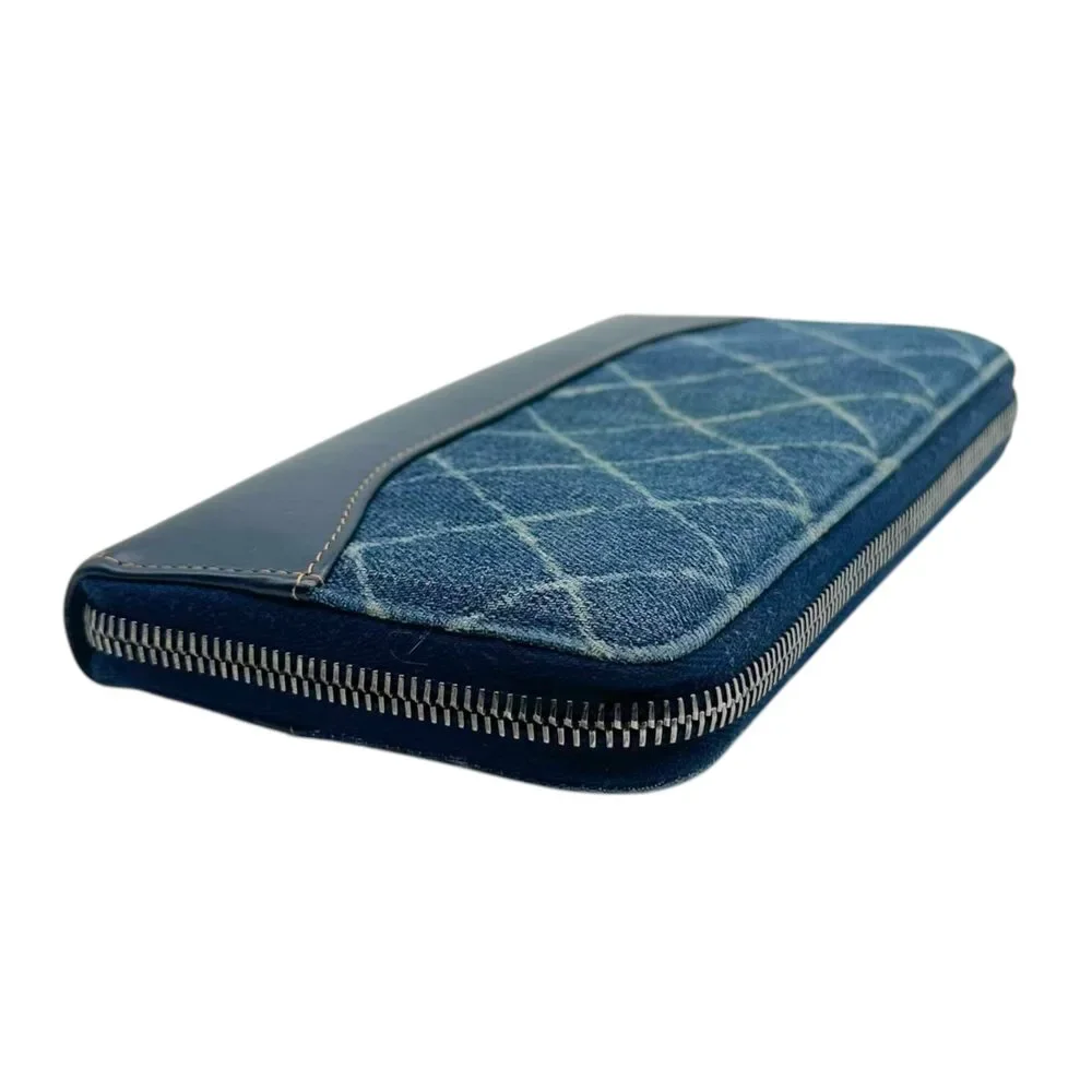 Chanel Blue Denim Matelasse Print Zip-Around Long Wallet - Picture 6 of 7